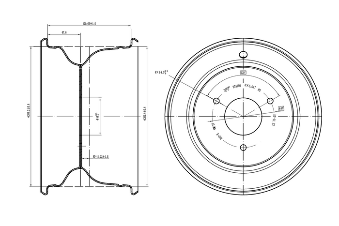 UNITRAILER stålfelg svart 5ATx8"H2 3x90 ET:-11.23