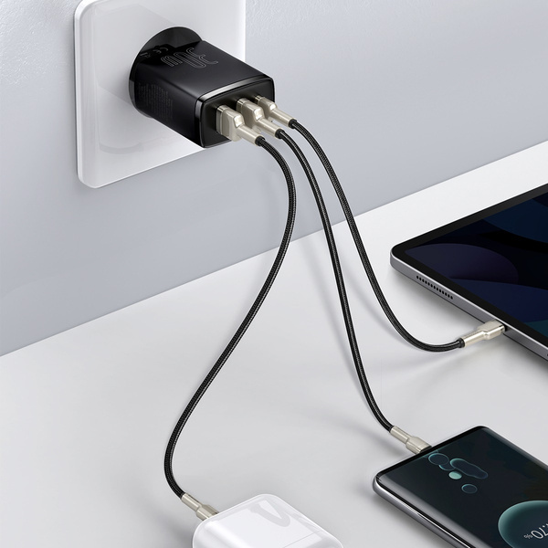BASEUS Kompakt 2xUSB-A, USB-C vegglader