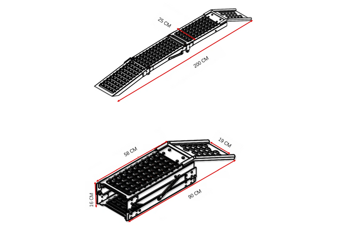 UNITRAILER ALR005 sammenleggbare ramper stålramper for tilhengere 200 cm 500 kg sett med 2