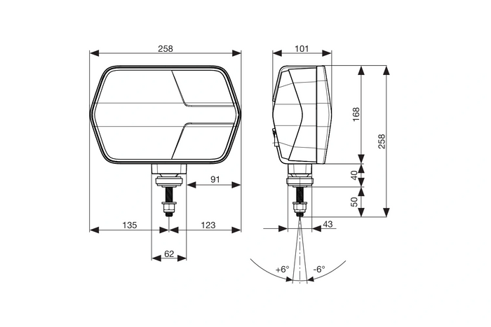 ASPÖCK LuxLED II LED-frontlykt 7 funksjoner 6-pin DEUTSCH DT06-6S høyre