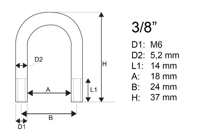 Galvanisert u-bolt klemme type B med muttere og skiver M6 x 18 (3/8")
