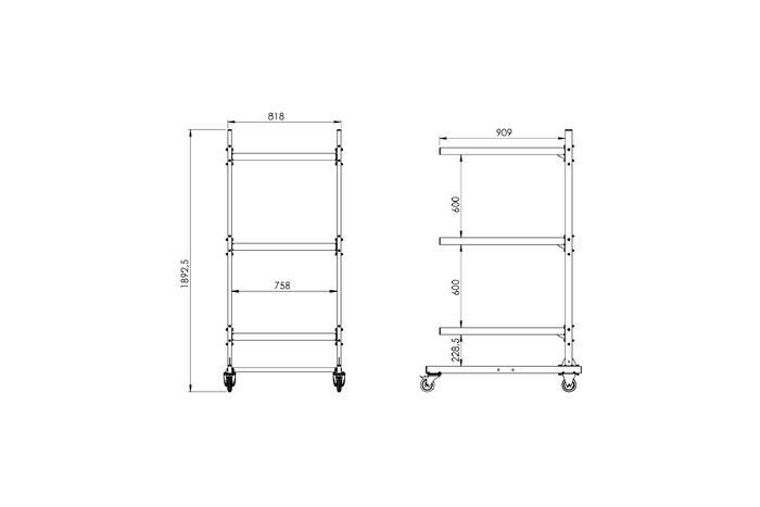 INTER PACK takboksstativ, stativ for 3 bokser, 1892,5 mm, 818 mm