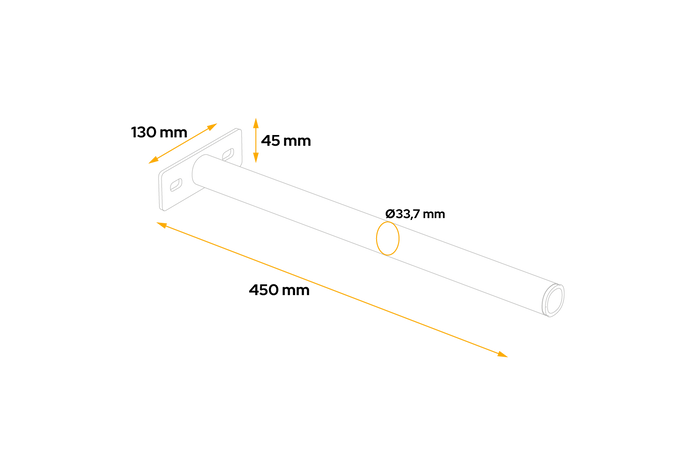 Rett rør for montering av DOMAR D51100-skjermen, brakettdiameter 33 mm, lengde 450 mm