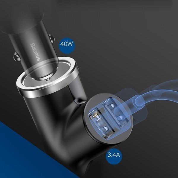 BASEUS Y Type 2xUSB Billader, Sigarettenneruttak 40W