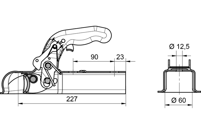 KNOTT K7.5-L kulefeste for en 750 kg tilhenger med 60 mm firkantet drag