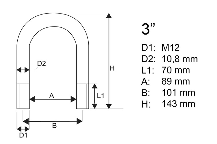 M12 U-bolt med muttere og skiver 89/143