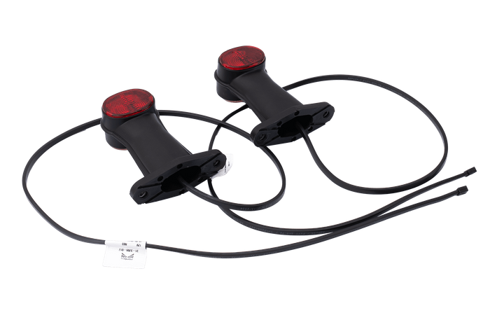 Sett med to ASPÖCK SUPERPOINT II universelle markeringslamper på en gummiarm