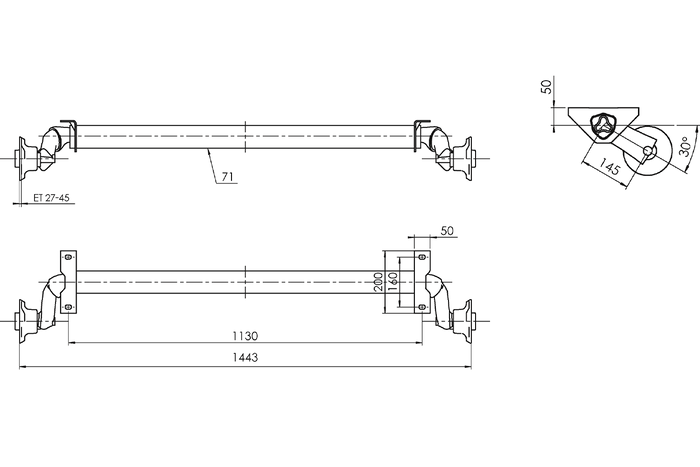 Ubremset aksel for tilhengere AL-KO optima 1130 mm 750 kg 100x4