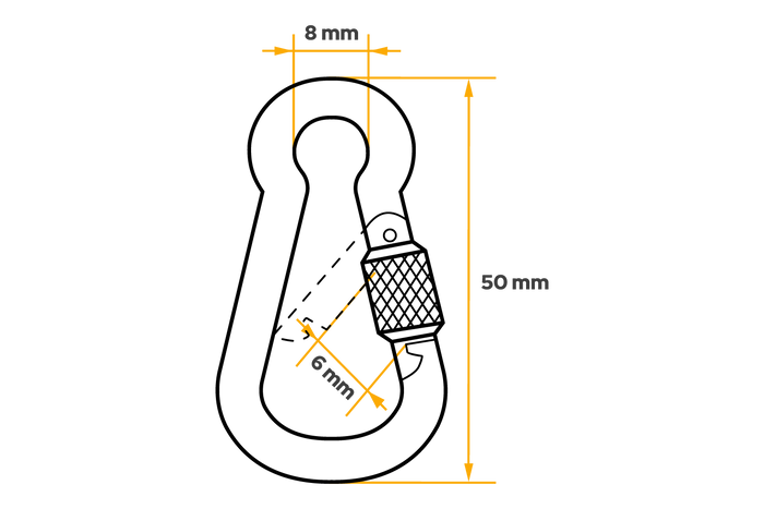 Karabinkrok med sikring for tau DROMET KSZ.5.50 brannmannskarabinkrok 5x50mm