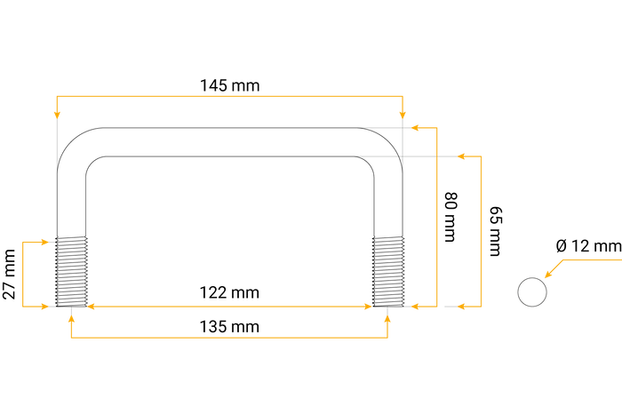 U-bolt med muttere og skiver M12 65/122/65