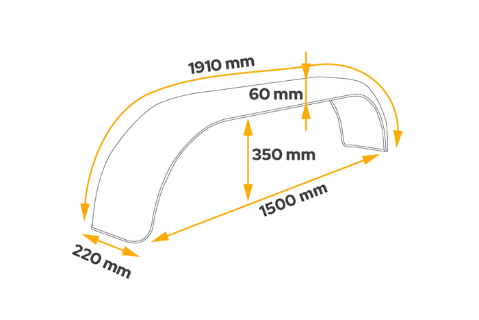 Tandemskjerm for tilhenger 13-14" DOMAR D29250 flat hjulkasse 1500/220mm