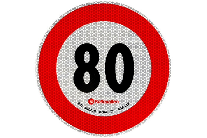 Reflekterende klistremerke LAMP fartsgrense 80 km/t skilt B-33