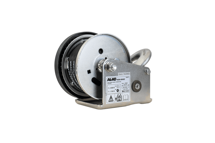 Vinsj, håndvinsj for AL-KO trekkbilhenger 450kg med 6m belte, brems og automatisk avvikling