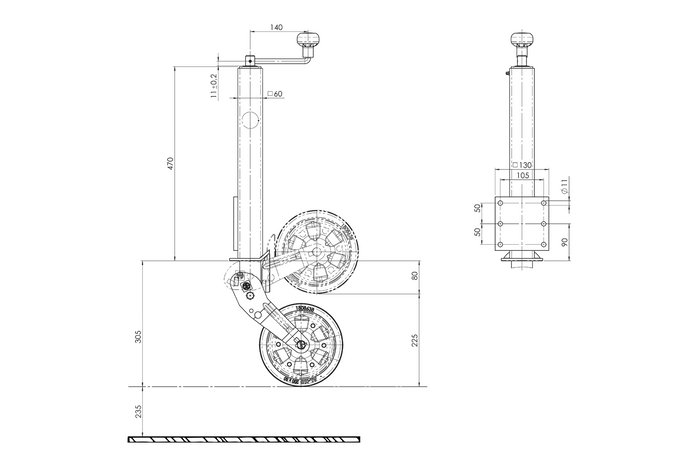 AL-KO 1863497 automatisk støttehjul med håndtak 400 kg 60 mm