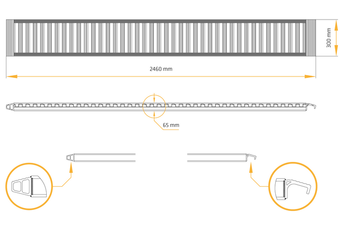Aluminium 2,5 meter rampe, 3000 kg