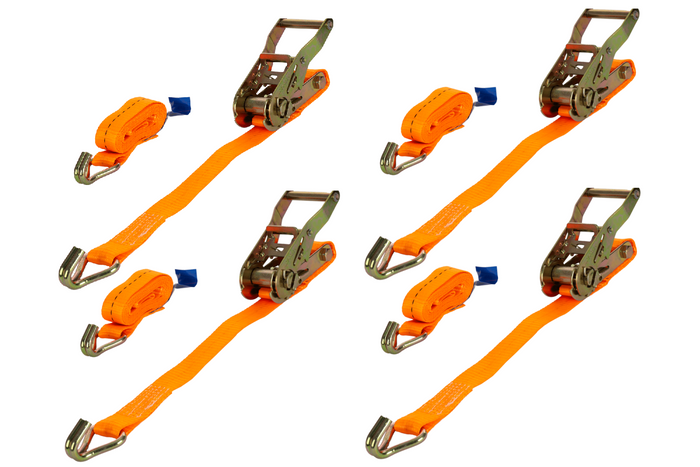 Sett med fire UNITRAILER 6m/25mm/1t oransje transportbelter med strammer
