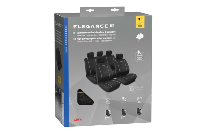 Sett med LAMPA Elegance bilsetetrekk, grå, til for- og bakseter