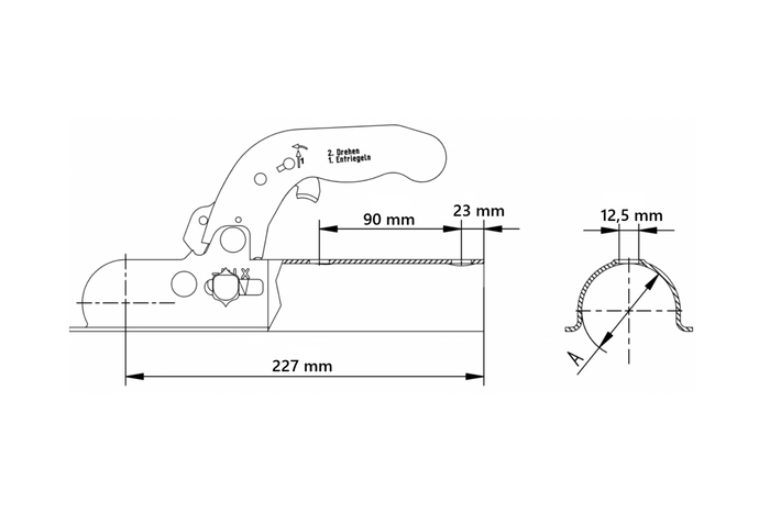 KNOTT K7.5-D kulekobling for en 750 kg tilhenger med 60 mm rørformet dragstang