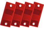 Sett: fire røde reflekser 90x40 mm med hull, rektangel