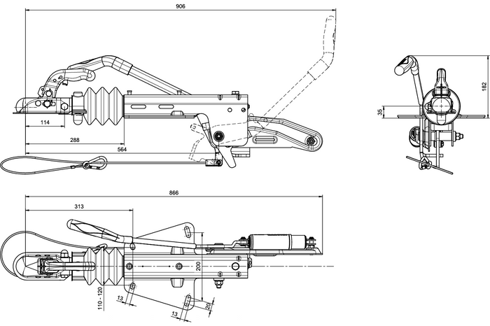 KNOTT KF20A påløpsanordning med K20B tilhengerfeste for en 2000 kg tilhenger med V-type drag