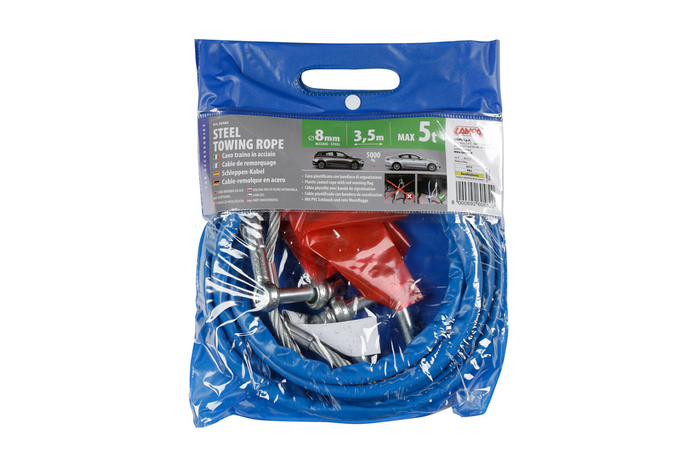 Slepetau med sjakler LAMPA ståltau 3,5m/8mm/5t blå