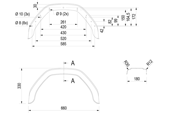 Sett med to skjermer for 13-14" tilhenger DE HAAN HMK 1866 hjulbuer 660/180mm