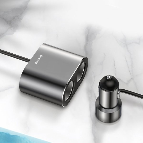 BASEUS høyeffektiv billader 2x USB + 2x sigarettenneruttak 80W