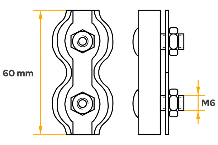 DROMET ZLS.6 dobbel sadeltauklemme for 6 mm tau