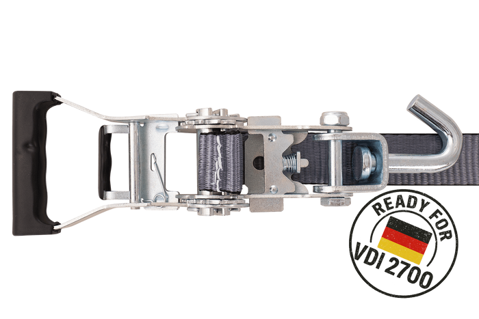 Sett med fire HEFFA CARLINE 130 tilhengertransportbelter, hjulsikringsbelter 2,8m/35mm/3t VDI 2700