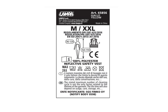 Reflekterende vest LAMP M-XXL gul