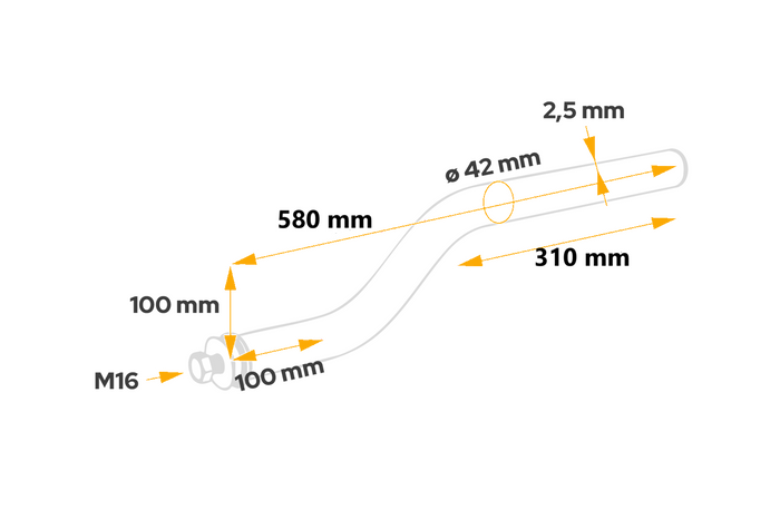Bøyd rør for montering av skjerm DOMAR DK8024, brakettdiameter 42 mm, lengde 580 mm