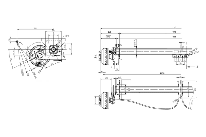 KNOTT VGB15MV bremset aksel for tilhenger/transportør 1550 kg 1616 mm 2110 mm 5x112