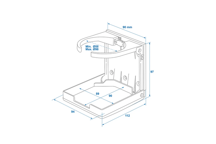 ProPlus 761474V01BK sammenleggbar drikkeholder for bokser og flasker 58–98 mm i diameter