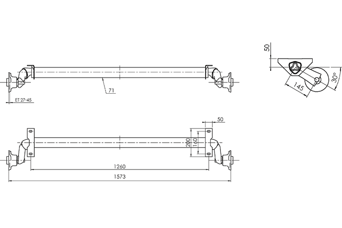 AL-KO OPTIMA ubremset aksel for tilhenger 750kg 1260mm 1573mm 4x100