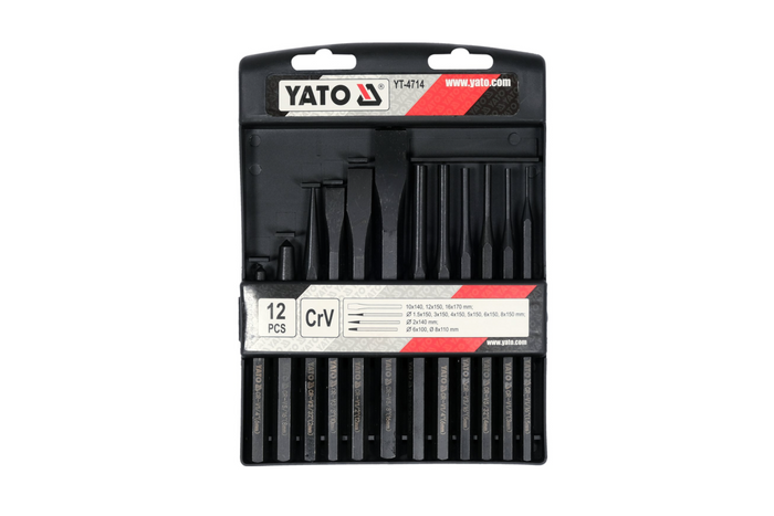 YATO YT-4714 meisler og slagjern, sett med 12.