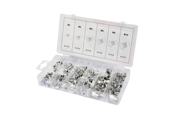 YATO YT-36460 naglemuttersett i aluminium, størrelse M3-M10, 150 deler