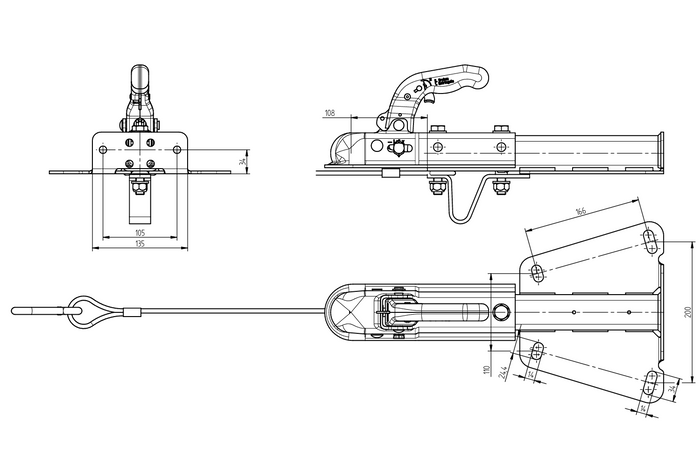 KNOTT KQ14-A+KZE7.5 kulekobling for 750 kg tilhenger med V-formet trekkstang