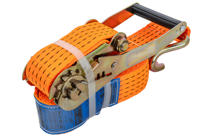 Sett med fire UNITRAILER 4m/50mm/5t oransje transportbelter med strammer