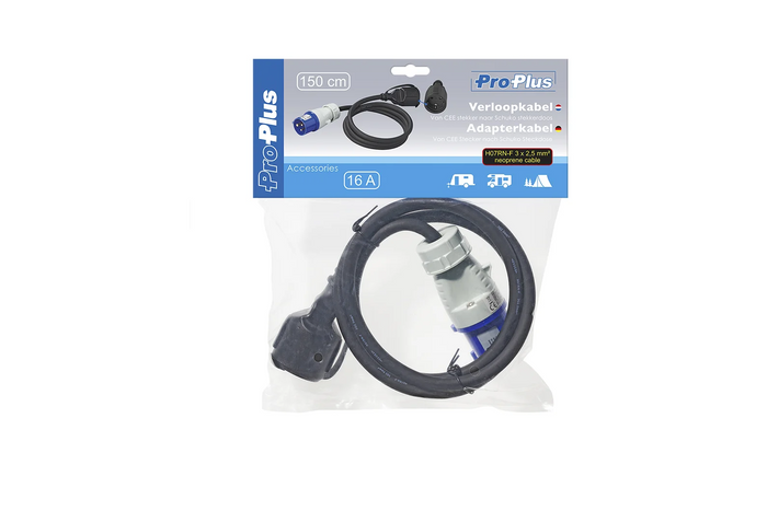 Adapter med CEE-plugg og stikkontakt med jordkontakt 16A 230V ProPlus 373530DE kabel 150cm