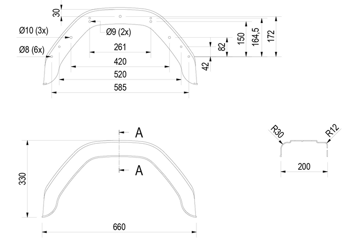 Skjerm for tilhenger 13-14" DE HAAN HMK 2066 hjulbue 660/200mm