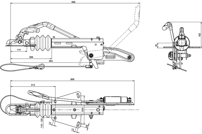 KNOTT KF17C påløpsanordning med K20B tilhengerfeste for en 1700 kg tilhenger med V-type drag