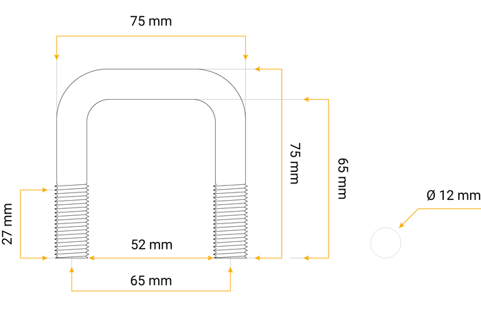 U-bolt med muttere og skiver M12 65/52/65