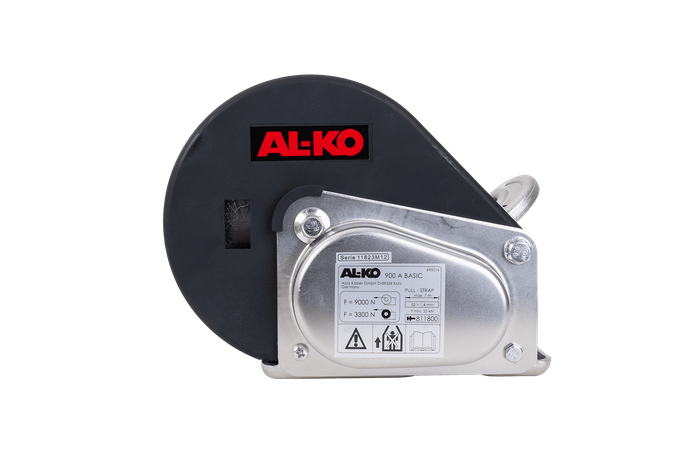 Vinsj, håndvinsj for AL-KO 900kg tilhengerbil med 7m belte, brems og automatisk avvikling
