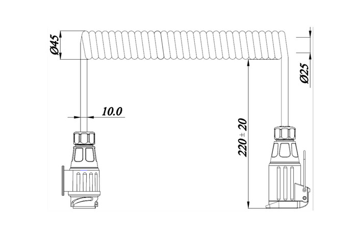 KAMAR E1384-A spiralformet elektrisk kabel 1,5 m 12V støpsel/kontakt 13PIN