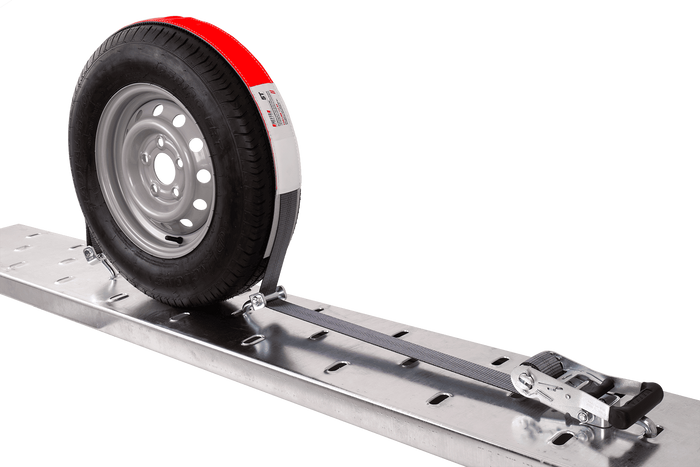 Sett med fire HEFFA CARLINE 130 tilhengertransportbelter, hjulsikringsbelter 5m/50mm/5t VDI 2700