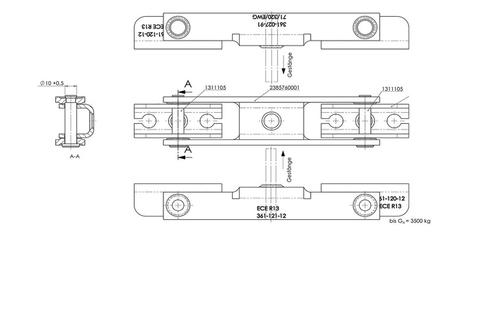Dobbel T-stang for AL-KO bremseslanger for en toakslet tilhenger