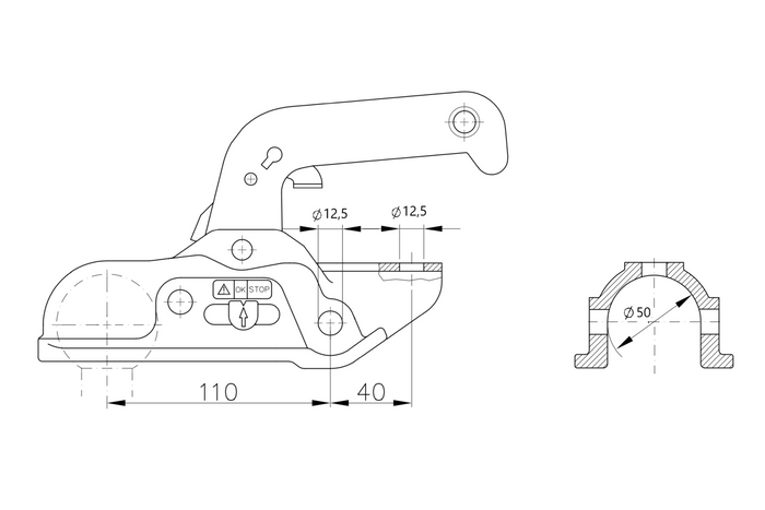 WINTERHOFF WW 30-D3-K1212 kulekobling for 3000 kg tilhenger med 50-51 mm rørdrag, støpejern
