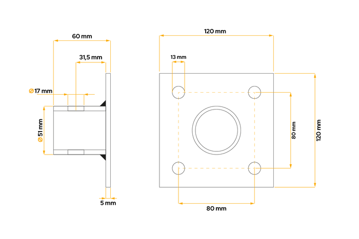 UNITRAILER TJ5002A sveivstøtteadapter, brakett for TJ5001- og TJ5002-løftere
