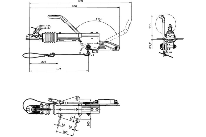 KNOTT KF27B påløpsanordning med K27A tilhengerfeste for en 2700 kg tilhenger med V-type drag