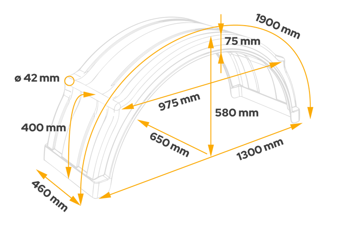Skvettskjerm for tilhenger 19,5-24,5" DOMAR DK4175 hjulbue 1300/460 mm for rask montering